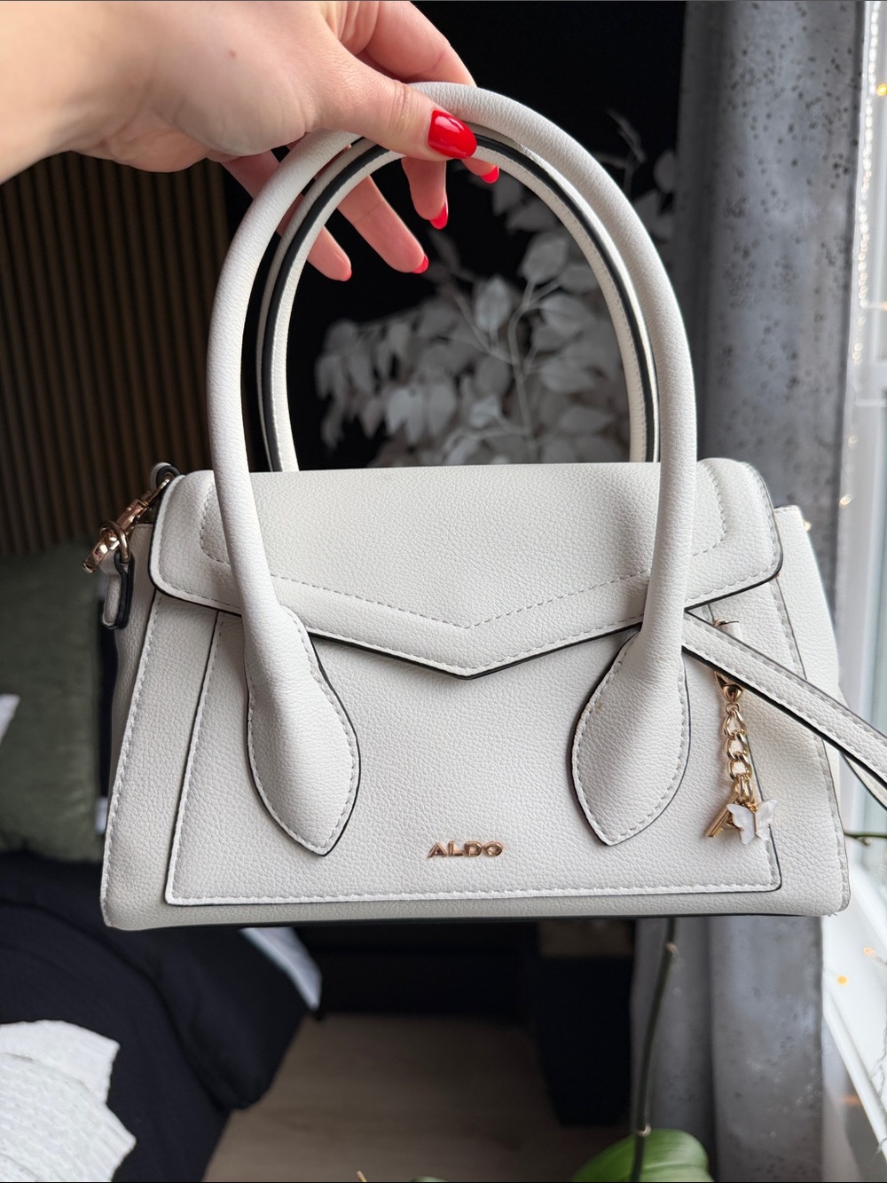ALDO White Top-Handle Satchel with Gold Charm